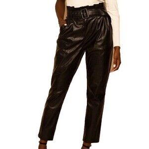 Do+Be Paper Bag Scrunched Waist faux Leather Pants With Matching Belt Sz Medium